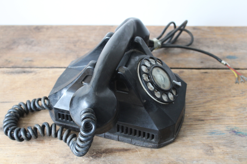 photo of 1930s vintage art deco black bakelite rotary dial telephone, movie or photo prop  #9