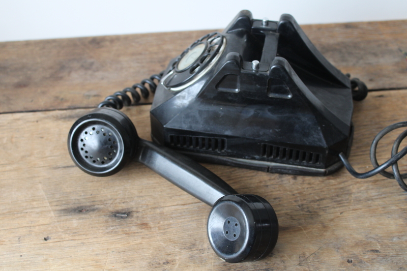 photo of 1930s vintage art deco black bakelite rotary dial telephone, movie or photo prop  #11