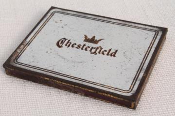 catalog photo of 1930s vintage art deco cigarette tin, Chesterfield cigarettes