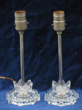 catalog photo of 1930's vintage art deco glass boudoir lamps, water lily flowers