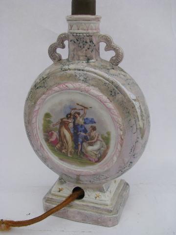 photo of 1930s vintage boudoir lamp, old painted porcelain w/ dancing nymphs, Germany #2