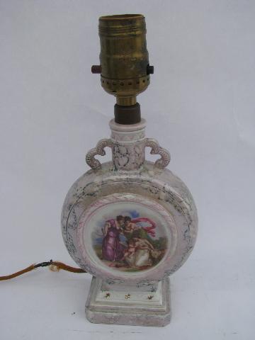 photo of 1930s vintage boudoir lamp, old painted porcelain w/ dancing nymphs, Germany #3