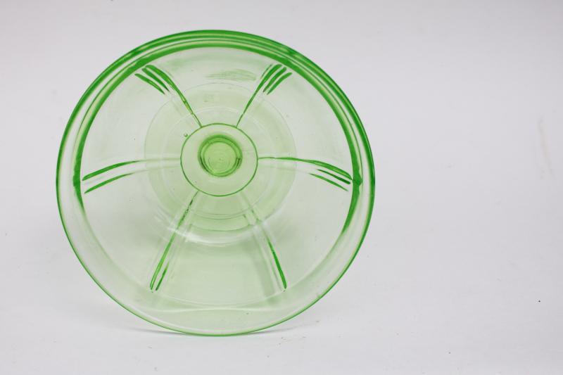 photo of 1930s vintage candy dish bowl, green depression glass, uranium glow under black light #5