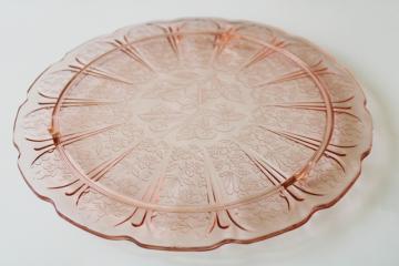 1930s vintage cherry blossom pattern cake plate, blush pink depression glass