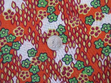 catalog photo of 1930s vintage cotton fabric, print in orange, jadite green, yellow