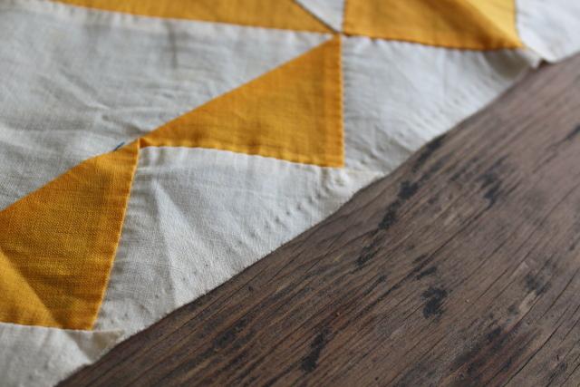 photo of 1930s vintage cotton scrap patchwork quilt block table runner for rustic farmhouse #2