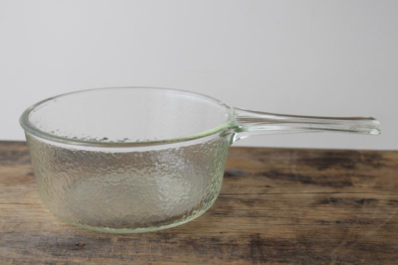 photo of 1930s vintage depression era kitchen glassware, McKee Range-tec heat proof sauce pan #2