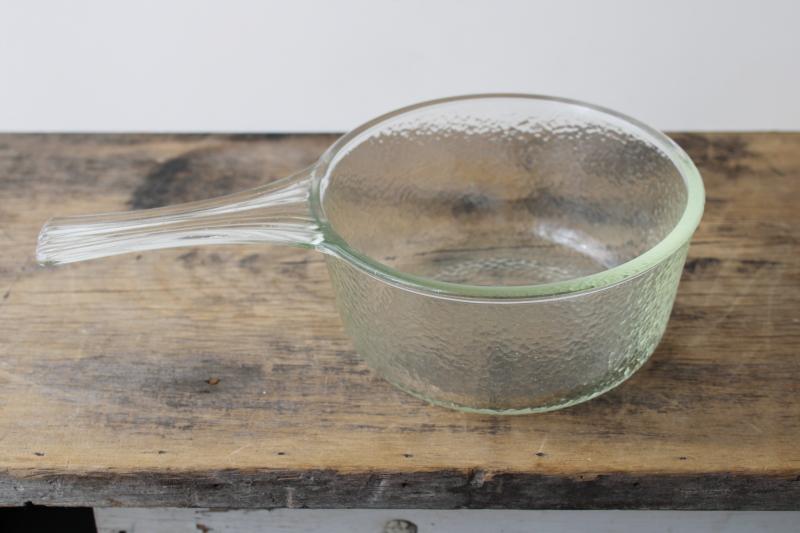 photo of 1930s vintage depression era kitchen glassware, McKee Range-tec heat proof sauce pan #5