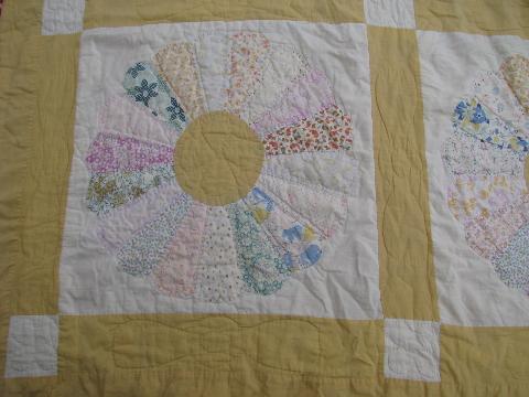 photo of 1930's vintage dresden plate pattern patchwork quilt, old cotton prints #5