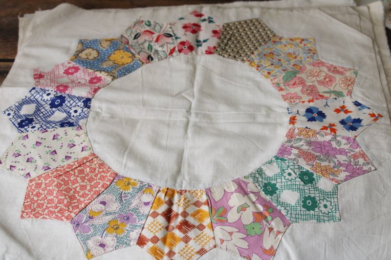 photo of 1930s vintage dresden plate quilt blocks, all depression era cotton print fabrics #2