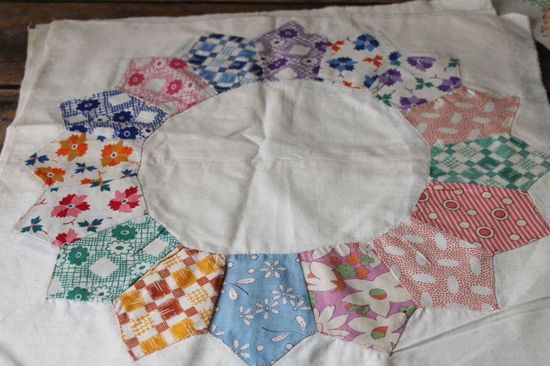 photo of 1930s vintage dresden plate quilt blocks, all depression era cotton print fabrics #3