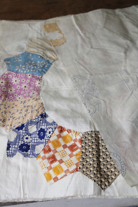 photo of 1930s vintage dresden plate quilt blocks, all depression era cotton print fabrics #6