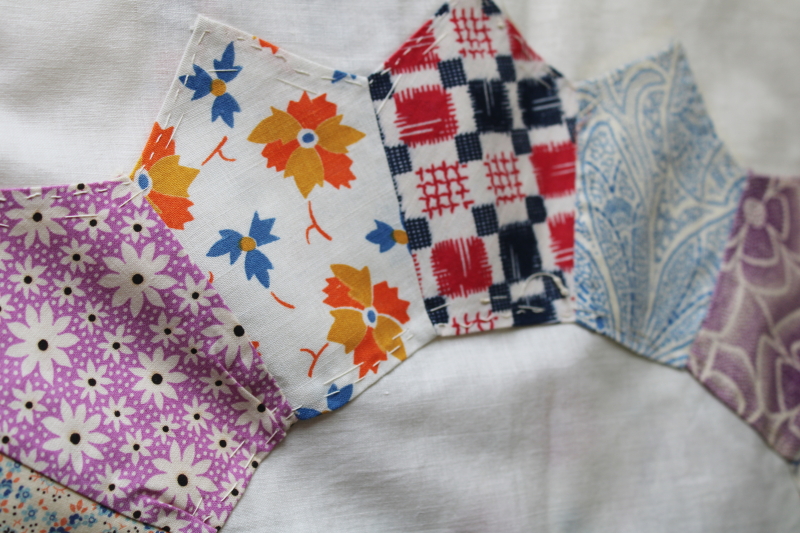 photo of 1930s vintage dresden plate quilt blocks, all depression era cotton print fabrics #12