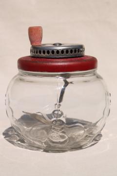 catalog photo of 1930s vintage egg beater jar, mixer or cream whipper w/ hand crank rotary handle