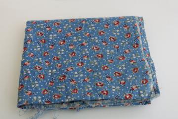 catalog photo of 1930s vintage fabric, fine light cotton lawn w/ tiny floral print pink on blue