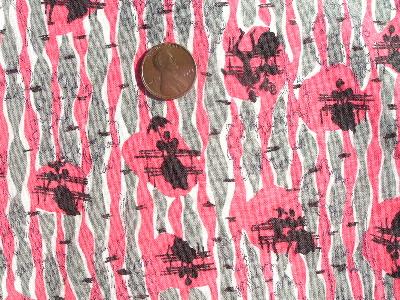 photo of 1930's vintage fabric, pink w/ lady silhouettes #1