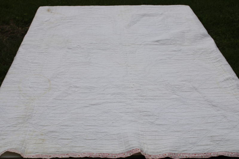 photo of 1930s vintage flower basket patchwork quilt, hand stitched quilting cotton sugar sacks feedsack fabric  #7