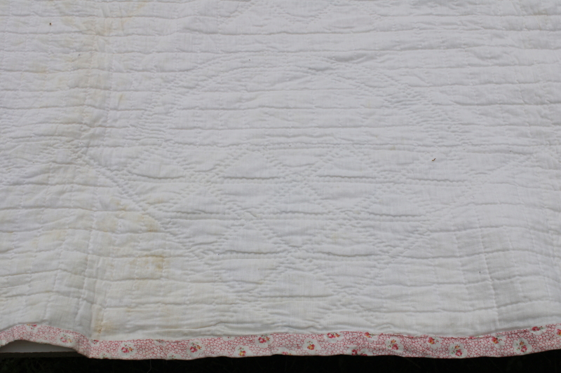 photo of 1930s vintage flower basket patchwork quilt, hand stitched quilting cotton sugar sacks feedsack fabric  #8