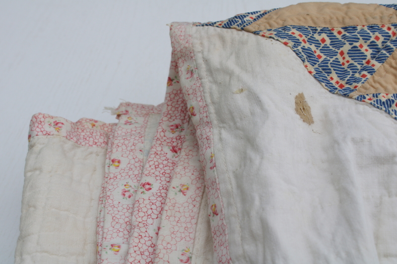 photo of 1930s vintage flower basket patchwork quilt, hand stitched quilting cotton sugar sacks feedsack fabric  #11