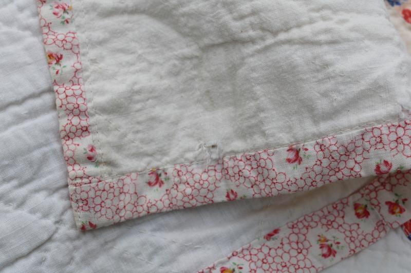 photo of 1930s vintage flower basket patchwork quilt, hand stitched quilting cotton sugar sacks feedsack fabric  #13
