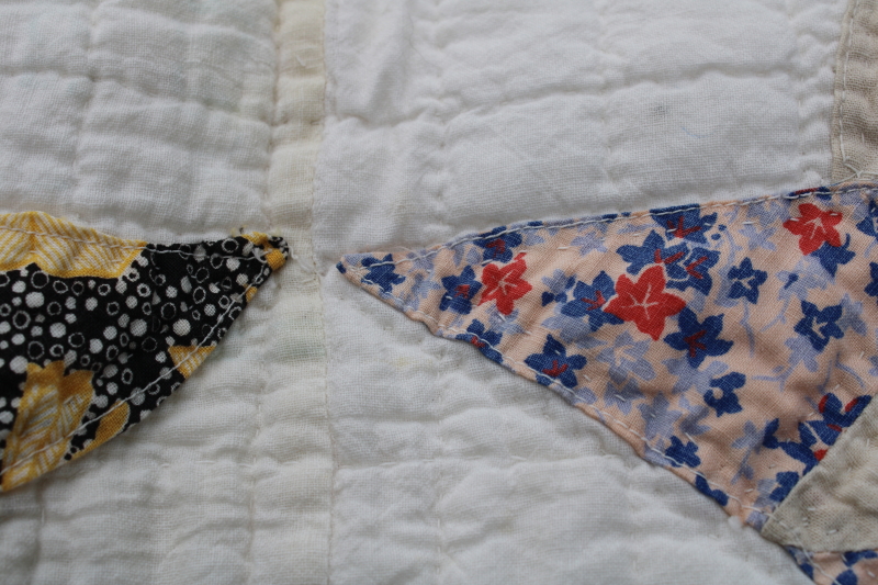 photo of 1930s vintage flower basket patchwork quilt, hand stitched quilting cotton sugar sacks feedsack fabric  #14