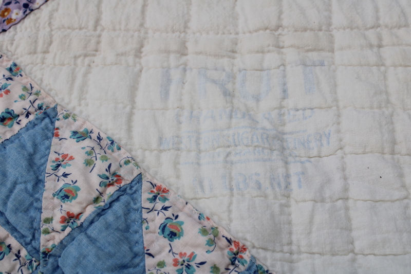 photo of 1930s vintage flower basket patchwork quilt, hand stitched quilting cotton sugar sacks feedsack fabric  #16