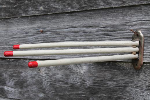 photo of 1930s vintage folding wood towel bars,  wall mount drying rack for kitchen or laundry #1