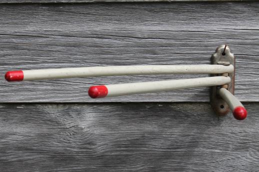 photo of 1930s vintage folding wood towel bars,  wall mount drying rack for kitchen or laundry #2