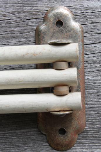 photo of 1930s vintage folding wood towel bars,  wall mount drying rack for kitchen or laundry #7