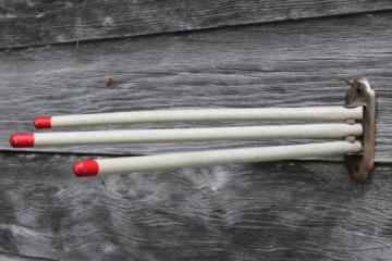 catalog photo of 1930s vintage folding wood towel bars,  wall mount drying rack for kitchen or laundry