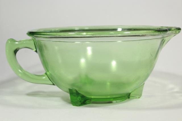 photo of 1930s vintage green depression glass batter pitcher mixing bowl, Hazel Atlas glassware #6