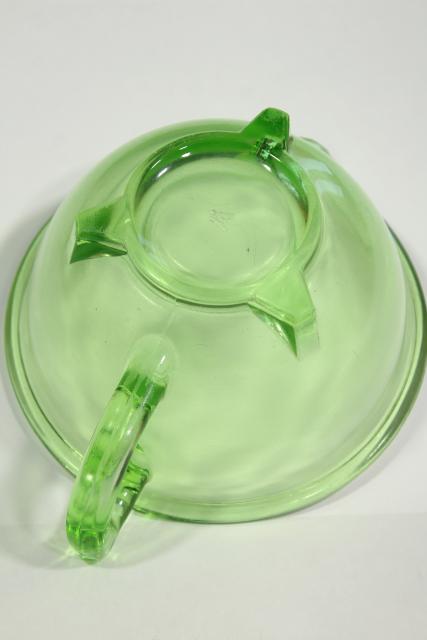 photo of 1930s vintage green depression glass batter pitcher mixing bowl, Hazel Atlas glassware #9