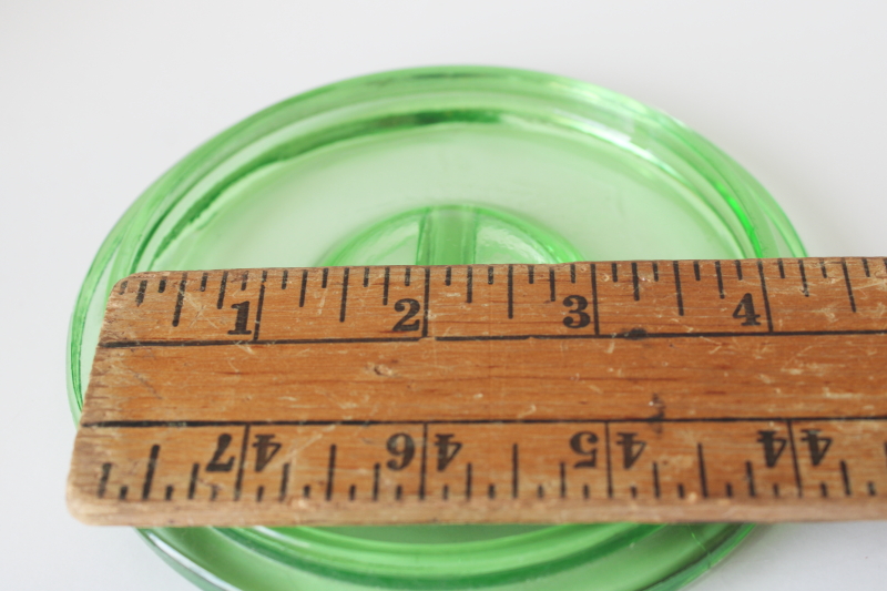 photo of 1930s vintage green depression glass lid, replacement cover for round fridge dish or drippings jar #4