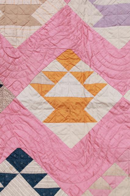 photo of 1930s vintage hand-stitched quilt, lovely old cotton fabric patchwork blocks #10