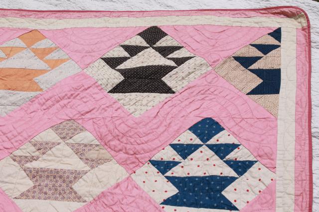 photo of 1930s vintage hand-stitched quilt, lovely old cotton fabric patchwork blocks #11