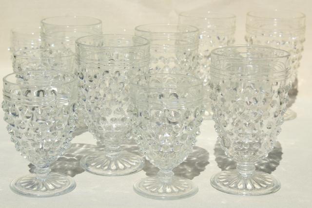 photo of 1930s vintage hobnail glass wine glasses & footed tumblers set, crystal clear Anchor Hocking #1