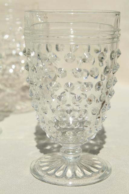 photo of 1930s vintage hobnail glass wine glasses & footed tumblers set, crystal clear Anchor Hocking #2