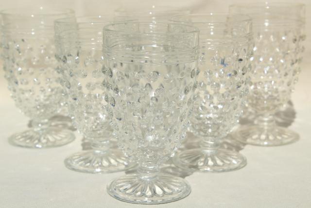 photo of 1930s vintage hobnail glass wine glasses & footed tumblers set, crystal clear Anchor Hocking #6