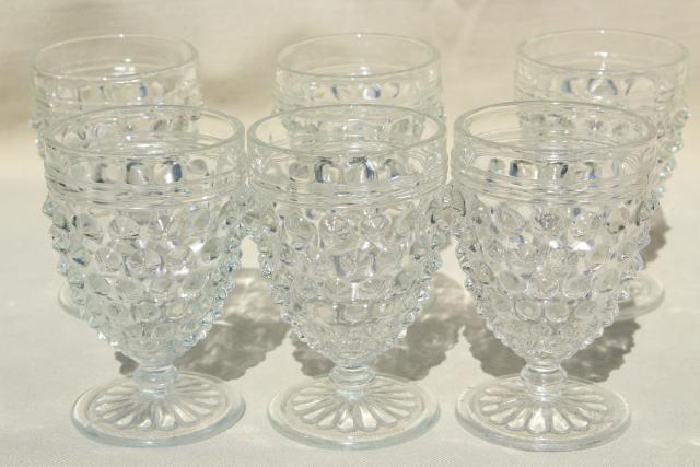 photo of 1930s vintage hobnail glass wine glasses & footed tumblers set, crystal clear Anchor Hocking #7