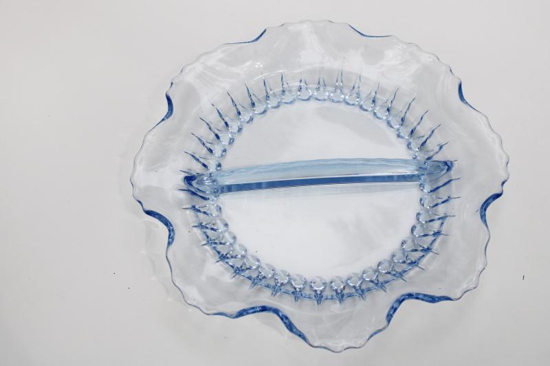 photo of 1930s vintage ice blue depression glass Radiance New Martinsville divided bowl #1