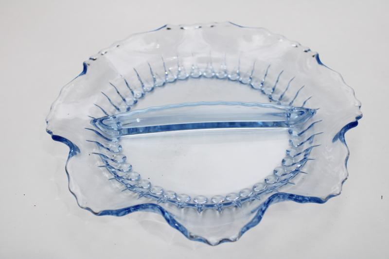 photo of 1930s vintage ice blue depression glass Radiance New Martinsville divided bowl #2