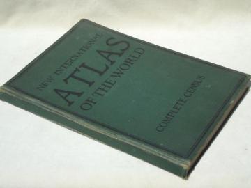 catalog photo of 1930s vintage international atlas, photos & 68 pages of world maps in color