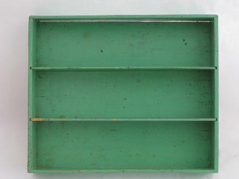 photo of 1930s vintage jade green flatware / kitchen utensil tray, old wood knife box #2