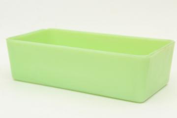 catalog photo of 1930s vintage jadite green glass refrigerator box or loaf pan, Jeannette or McKee jadeite