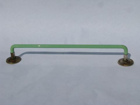 photo of 1930s vintage jadite green glass towel bar rod for powder room or kitchen sink #1