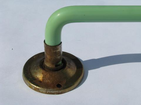 photo of 1930s vintage jadite green glass towel bar rod for powder room or kitchen sink #2