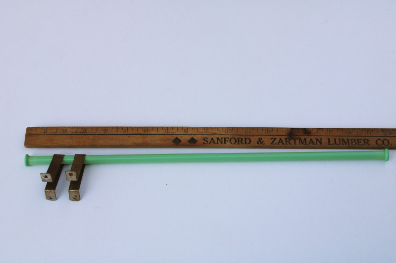 photo of 1930s vintage jadite green glass towel bar, wall mount rod for art deco kitchen or bath #3