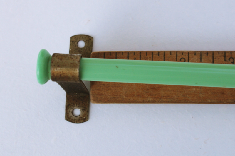 photo of 1930s vintage jadite green glass towel bar, wall mount rod for art deco kitchen or bath #5