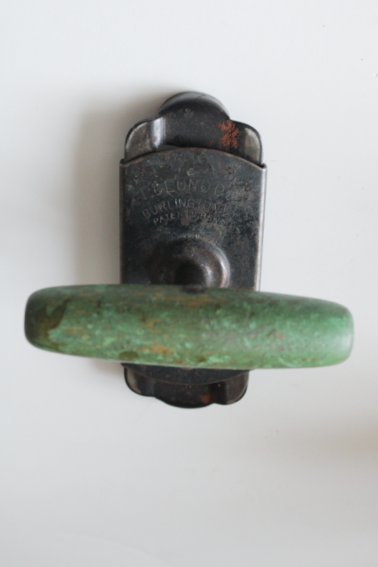 photo of 1930s vintage jar opener w/ green painted wood handle, Edlund Pop Off jar & bottle opener  #1