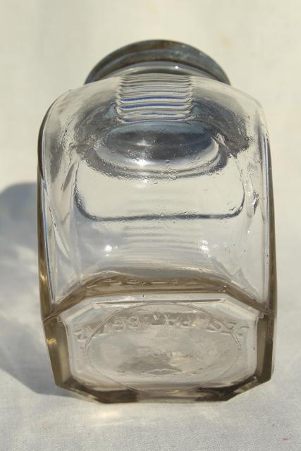 photo of 1930s vintage kitchen canister, old glass candy jar w/ wire bail handle, zinc lid #6